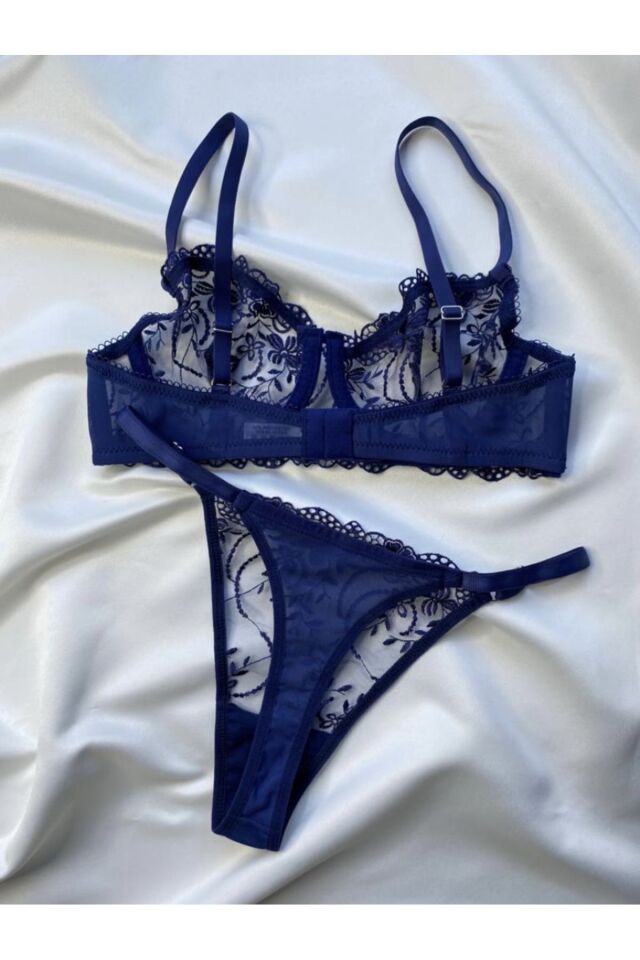 LACİVERT BRODE SÜTYEN TAKIM, KADIN SEXY İÇ ÇAMAŞIRI,BAYAN DANTEL TÜL FANTEZİ İÇ ÇAMAŞIRI