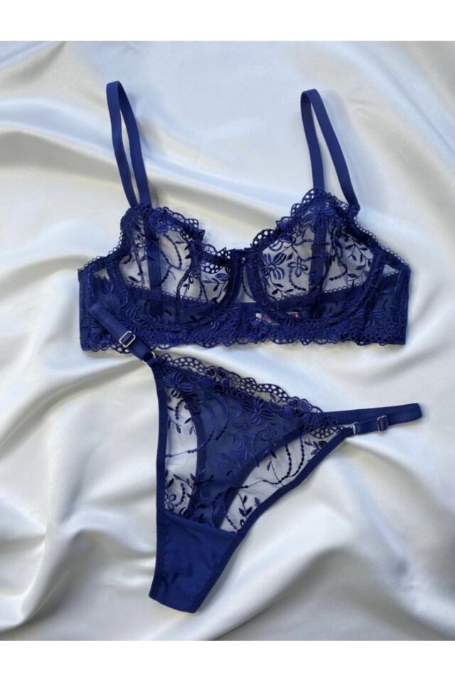 LACİVERT BRODE SÜTYEN TAKIM, KADIN SEXY İÇ ÇAMAŞIRI,BAYAN DANTEL TÜL FANTEZİ İÇ ÇAMAŞIRI