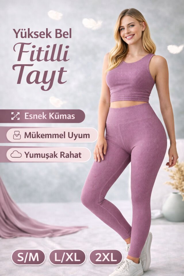 yüksek bel Kadın fitilli tayt, mürdüm renk kadın esnek spor tayt, kadın ev giyim